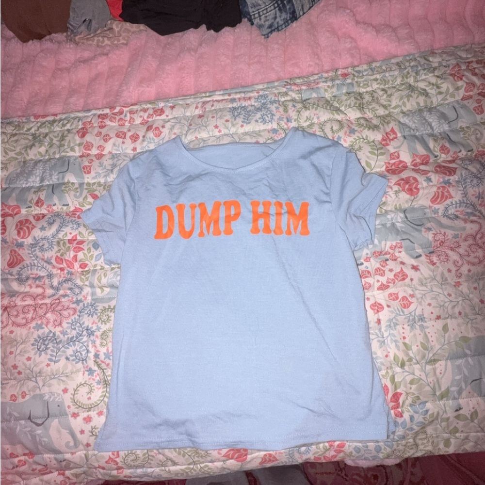 Light Blue Tee with Orange Print